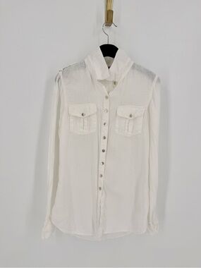 Classic White Button-Down Shirt with Chest Pockets